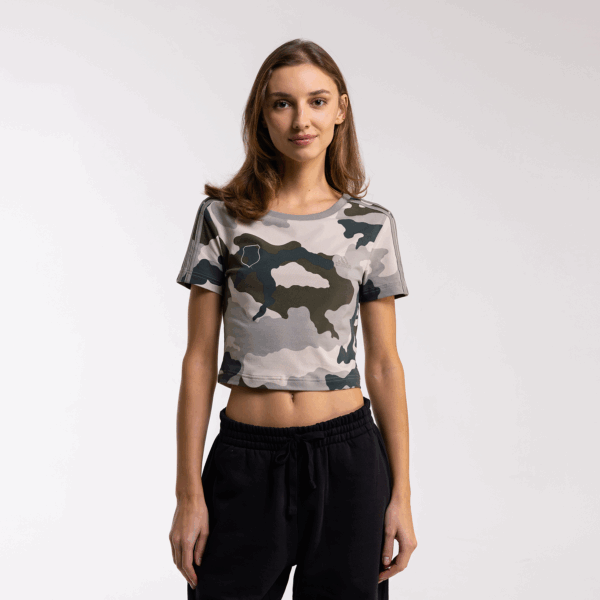 Crop top damski Essentials 3-Stripes Camo Syrenka Herb - IY1680